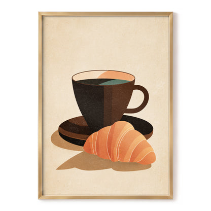 Café Morning, beige, brown, black minimalist wall art, front artwork view
