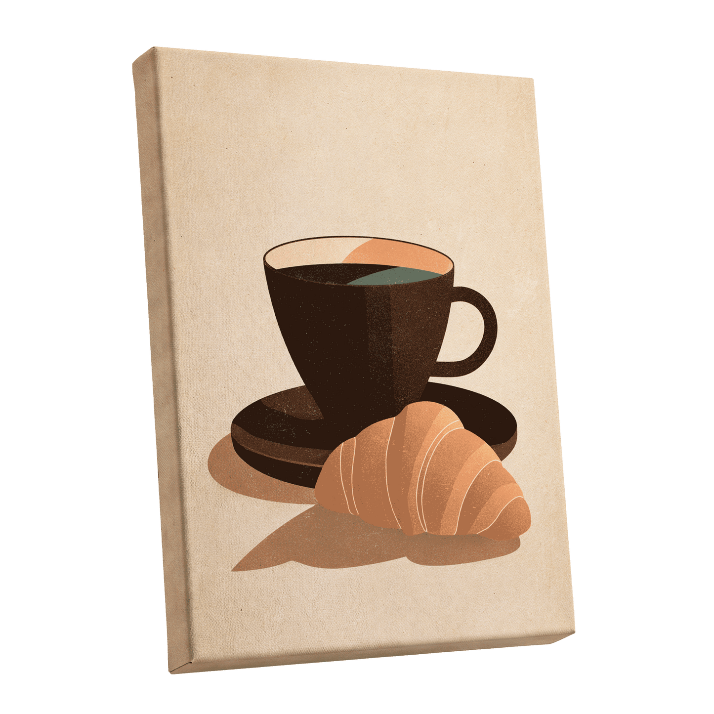 Café Morning, beige, brown, black minimalist wall art shown as a stretched canvas wall art