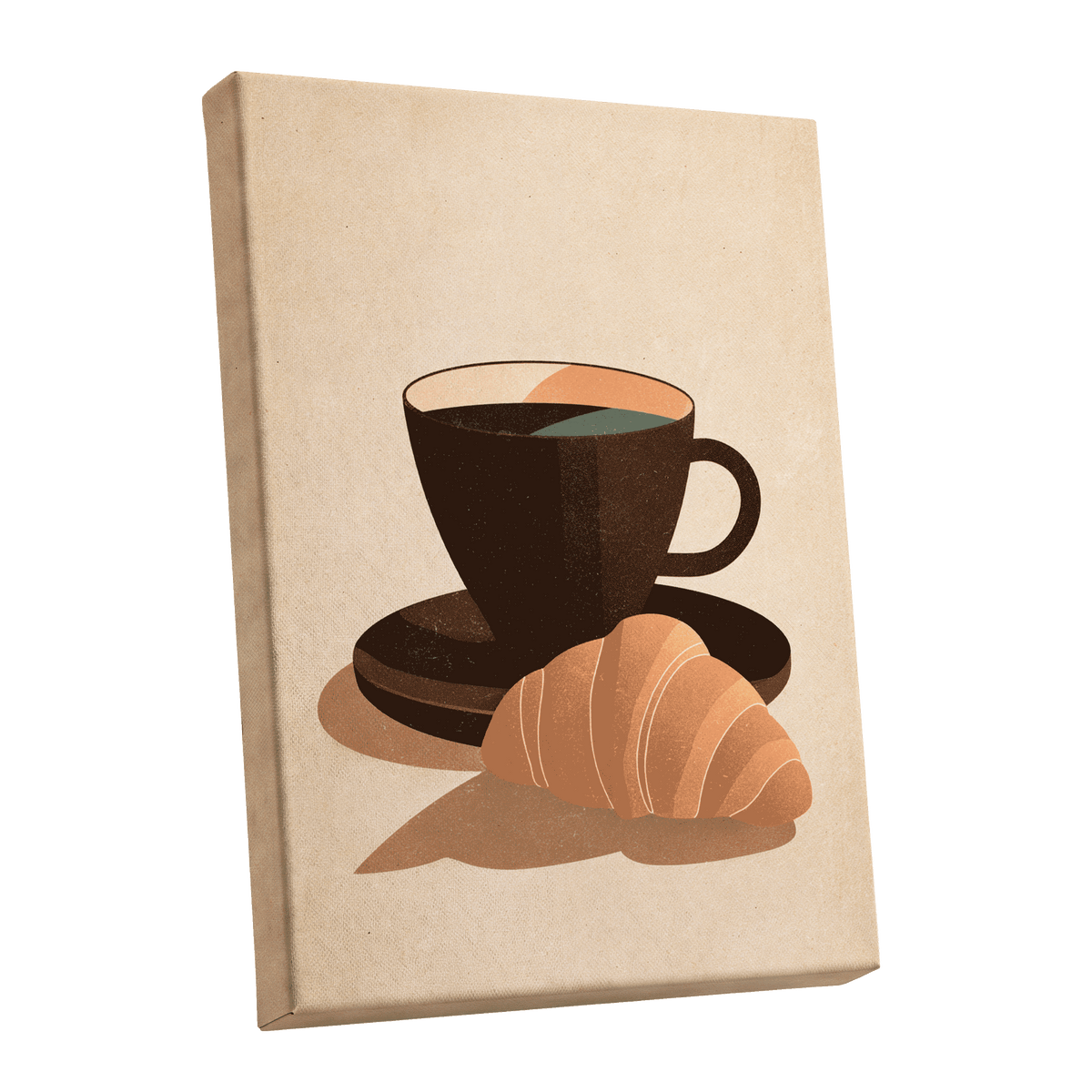 Café Morning, beige, brown, black minimalist wall art shown as a stretched canvas wall art