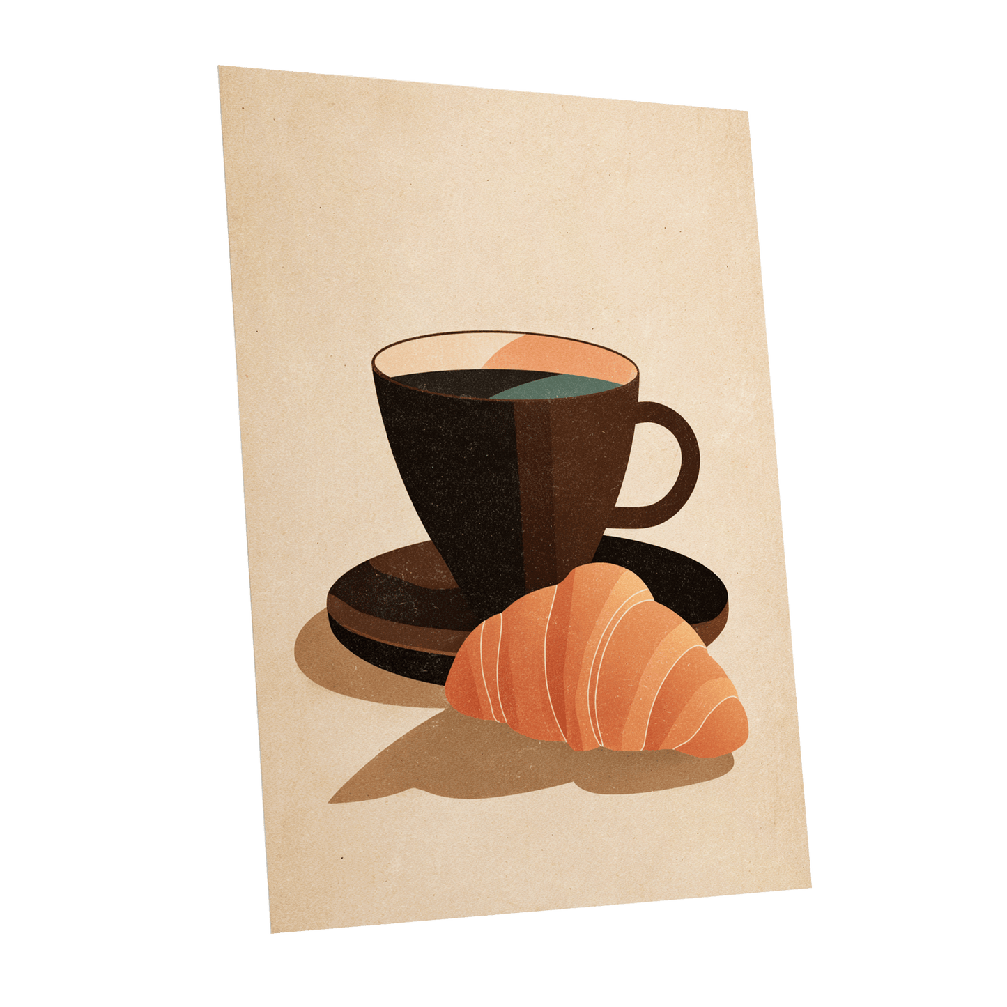 Café Morning, beige, brown, black minimalist wall art shown as a unframed poster wall art print