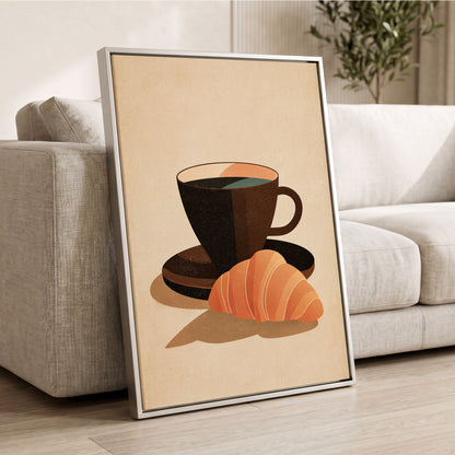Café Morning, beige, brown, black minimalist wall art displayed in a styled interior, gallery view 2