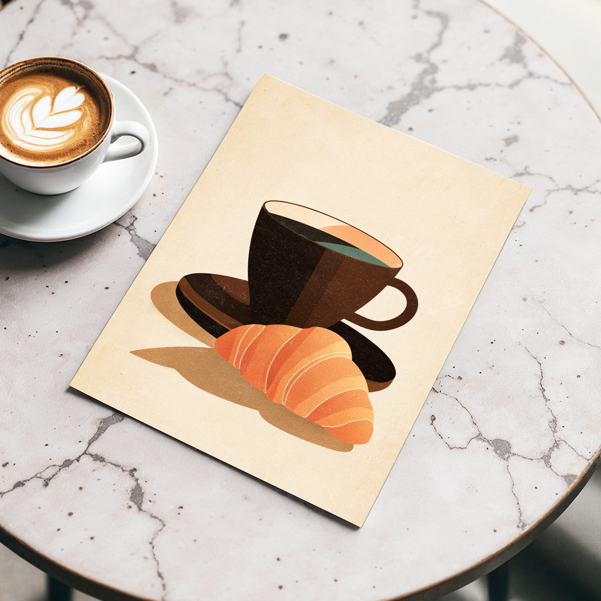 Café Morning, beige, brown, black minimalist wall art displayed in a styled interior, gallery view 3
