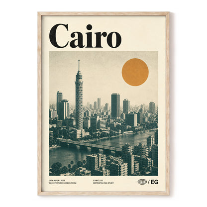 Cairo Modernist Vista, beige, black, orange minimalist wall art, front artwork view