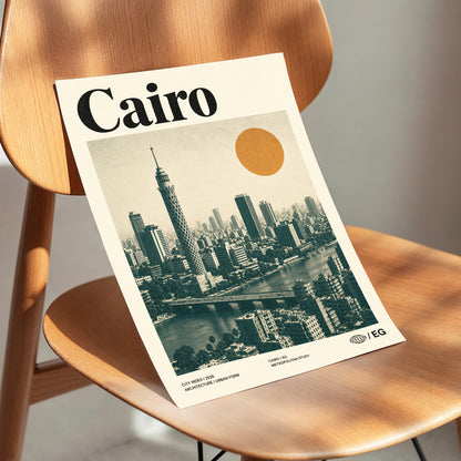 Cairo Modernist Vista, beige, black, orange minimalist wall art displayed in a styled interior, gallery view 3