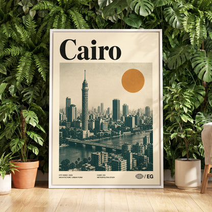 Cairo Modernist Vista, beige, black, orange minimalist wall art displayed in a styled interior, gallery view 5