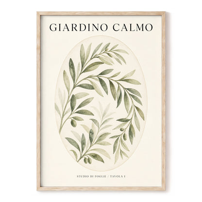 Calm Olive Garden, green, beige, black nature wall art, front artwork view