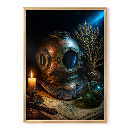 Candlelit Depths, black, blue, brown abstract wall art, front artwork view