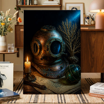 Candlelit Depths, black, blue, brown abstract wall art displayed in a styled interior, gallery view 3