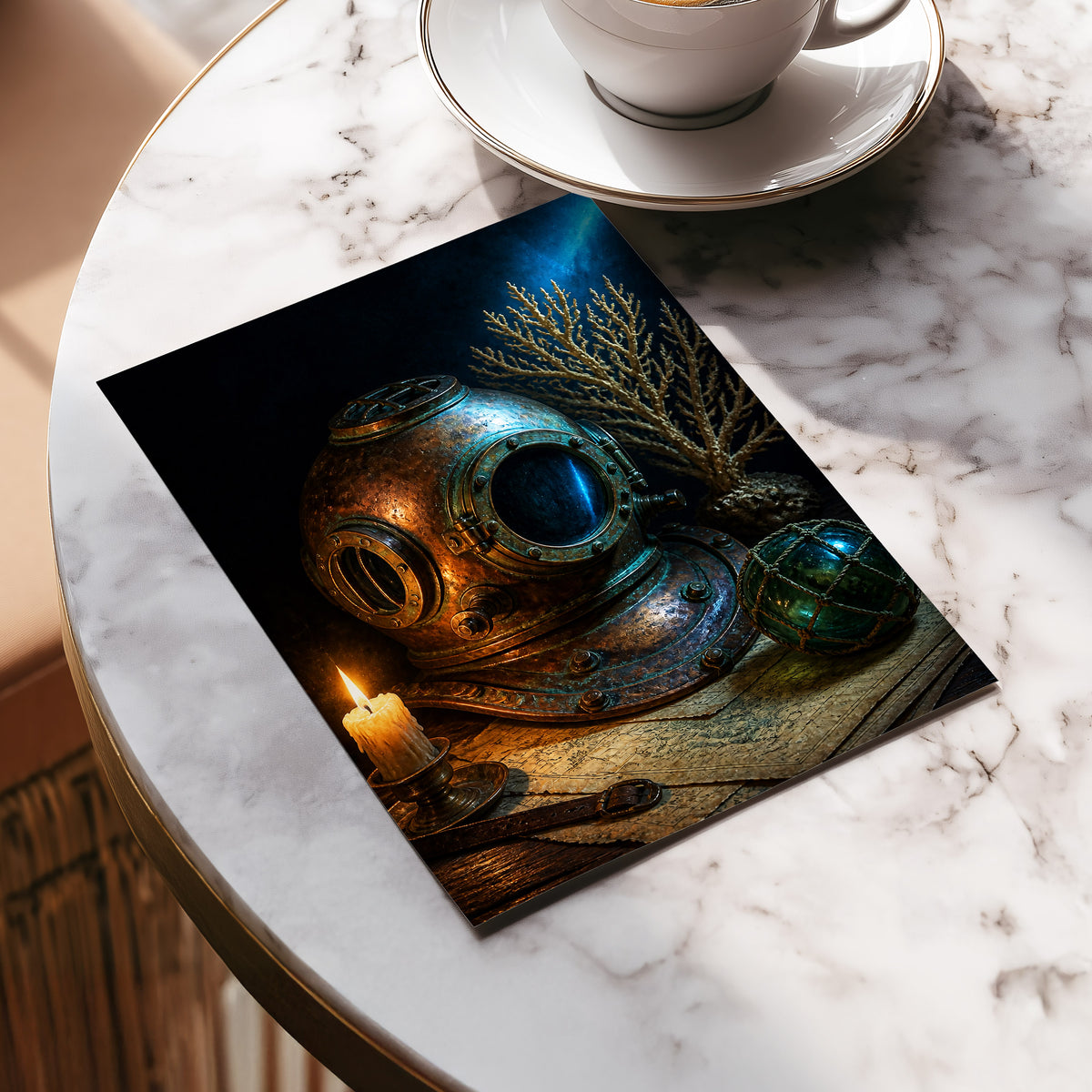 Candlelit Depths, black, blue, brown abstract wall art displayed in a styled interior, gallery view 5