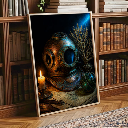 Candlelit Depths, black, blue, brown abstract wall art displayed in a styled interior, gallery view 9