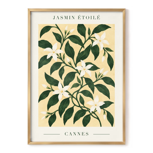 Cannes Jasmine Flourish, green, beige, white floral wall art, front artwork view