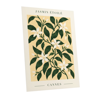 Cannes Jasmine Flourish, green, beige, white floral wall art shown as a unframed poster wall art print