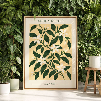 Cannes Jasmine Flourish, green, beige, white floral wall art displayed in a styled interior, gallery view 4