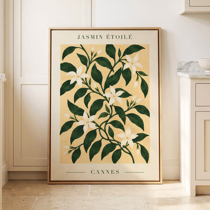 Cannes Jasmine Flourish, green, beige, white floral wall art displayed in a styled interior, gallery view 8