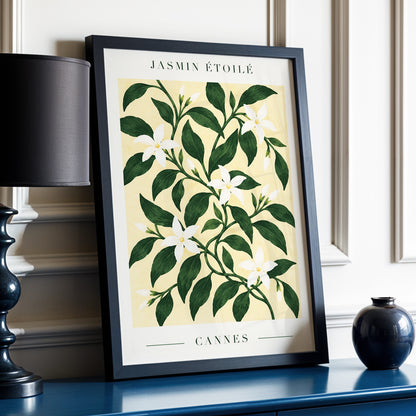 Cannes Jasmine Flourish, green, beige, white floral wall art displayed in a styled interior, gallery view 9