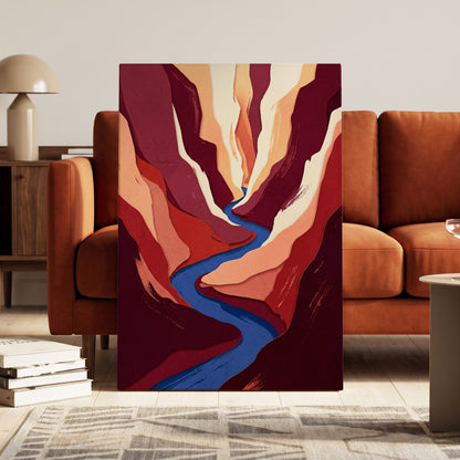 Canyon Current, red, orange, blue nature wall art on canvas displayed in a styled interior, gallery view 1