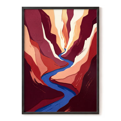 Canyon Current, red, orange, blue nature wall art, front artwork view