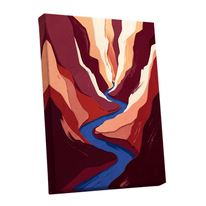 Canyon Current, red, orange, blue nature wall art shown as a stretched canvas wall art