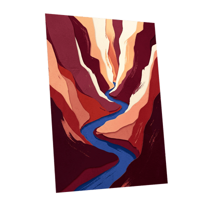Canyon Current, red, orange, blue nature wall art shown as a unframed poster wall art print