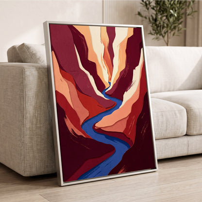 Canyon Current, red, orange, blue nature wall art displayed in a styled interior, gallery view 2
