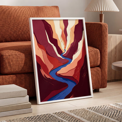Canyon Current, red, orange, blue nature wall art displayed in a styled interior, gallery view 6