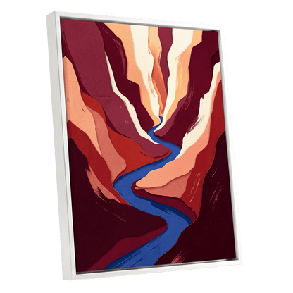 Canyon Current, red, orange, blue nature wall art shown as a white framed canvas wall art
