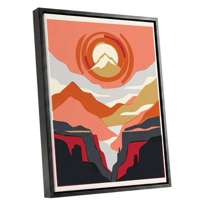 Canyon Sun Rings, orange, pink, black nature wall art shown as a black framed canvas wall art