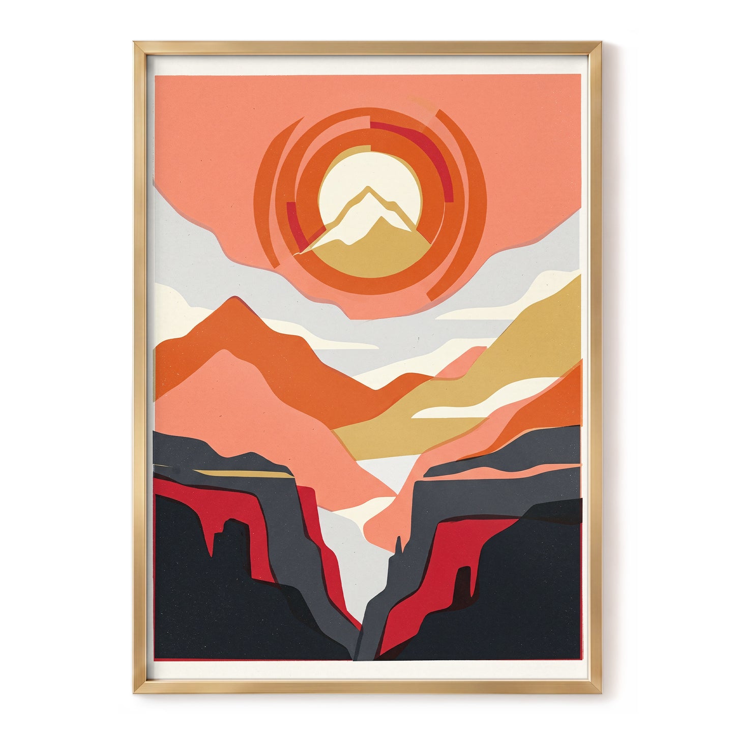 Canyon Sun Rings, orange, pink, black nature wall art, front artwork view