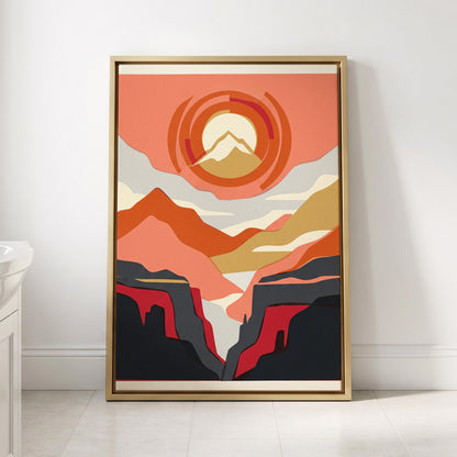 Canyon Sun Rings, orange, pink, black nature wall art displayed in a styled interior, gallery view 2