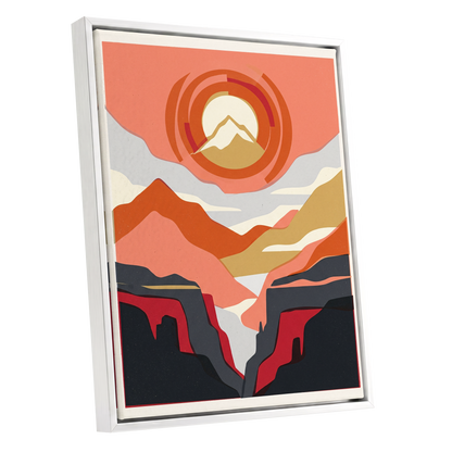 Canyon Sun Rings, orange, pink, black nature wall art shown as a white framed canvas wall art