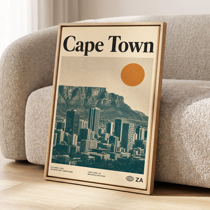 Cape Town Modernist, beige, green, orange minimalist wall art displayed in a styled interior, gallery view 1