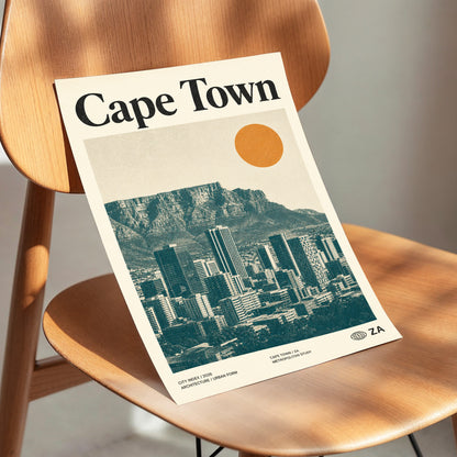 Cape Town Modernist, beige, green, orange minimalist wall art displayed in a styled interior, gallery view 3