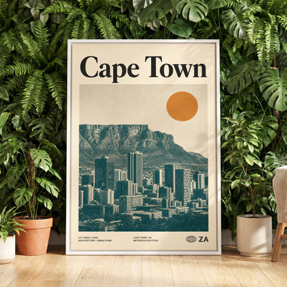 Cape Town Modernist, beige, green, orange minimalist wall art displayed in a styled interior, gallery view 5