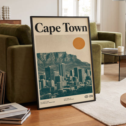 Cape Town Modernist, beige, green, orange minimalist wall art displayed in a styled interior, gallery view 6