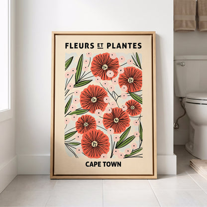 Cape Town Petal Parade, red, pink, green floral wall art displayed in a styled interior, gallery view 8
