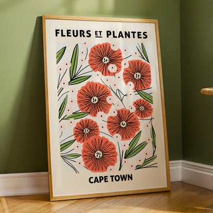 Cape Town Petal Parade, red, pink, green floral wall art displayed in a styled interior, gallery view 9