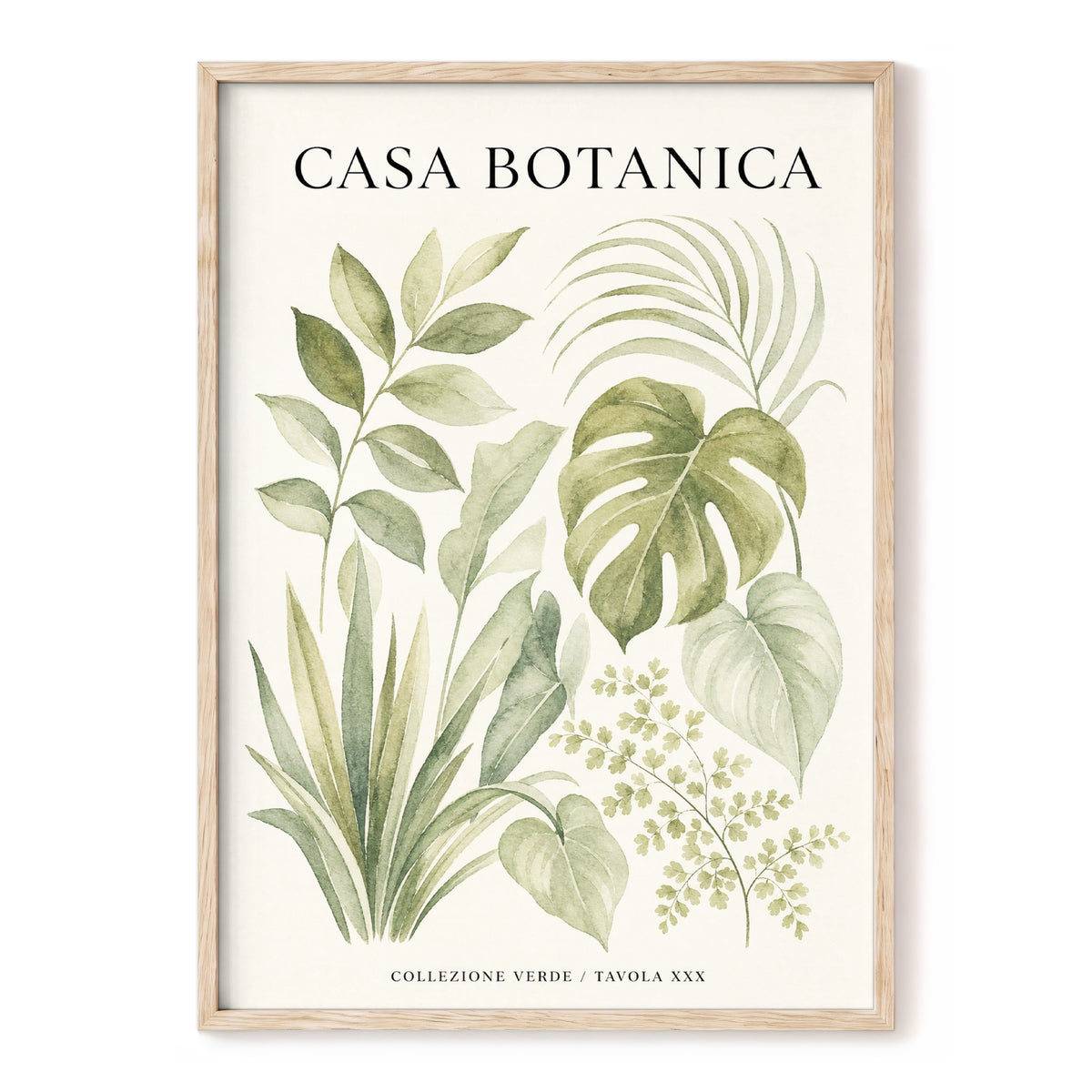 Casa Botanica Leaves, green, beige, black nature wall art, front artwork view