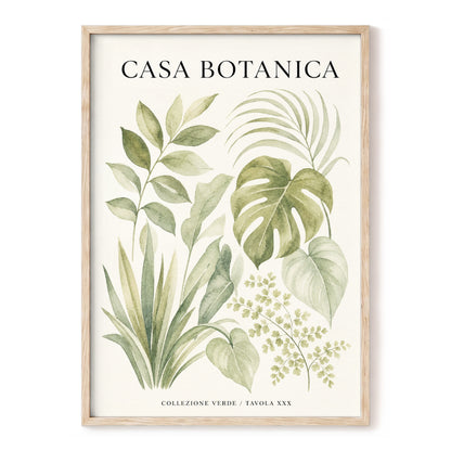 Casa Botanica Leaves, green, beige, black nature wall art, front artwork view