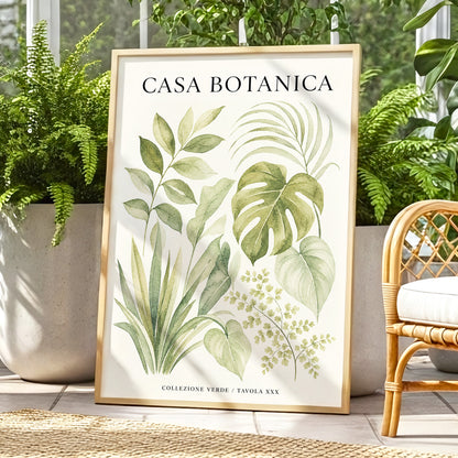 Casa Botanica Leaves, green, beige, black nature wall art displayed in a styled interior, gallery view 1