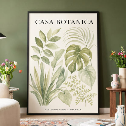 Casa Botanica Leaves, green, beige, black nature wall art displayed in a styled interior, gallery view 4