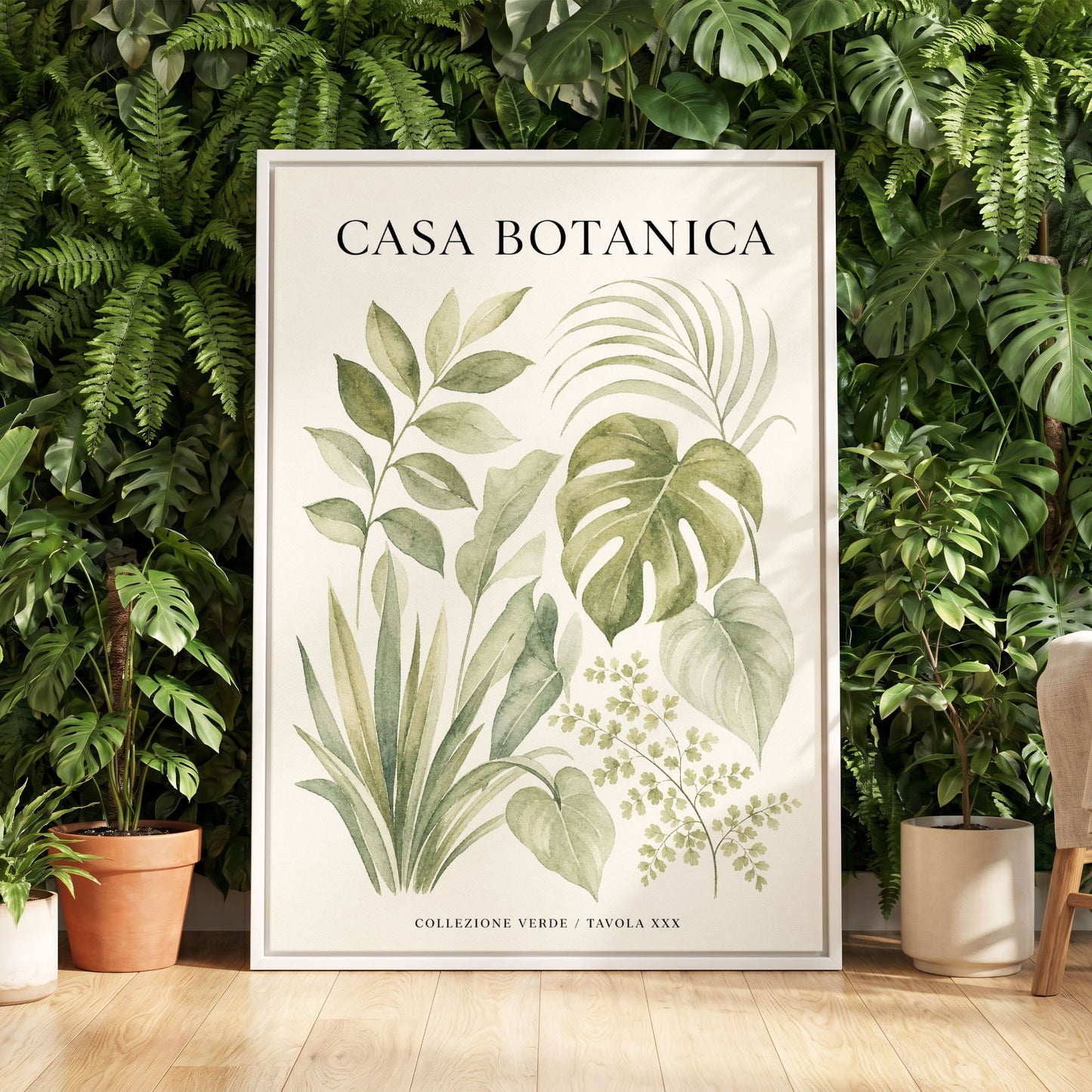 Casa Botanica Leaves, green, beige, black nature wall art displayed in a styled interior, gallery view 5