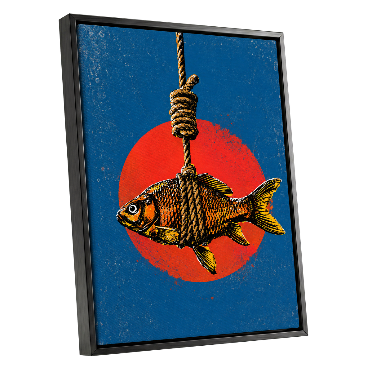 Caught in Colour, blue, red, orange nature wall art shown as a black framed canvas wall art
