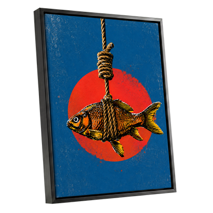Caught in Colour, blue, red, orange nature wall art shown as a black framed canvas wall art