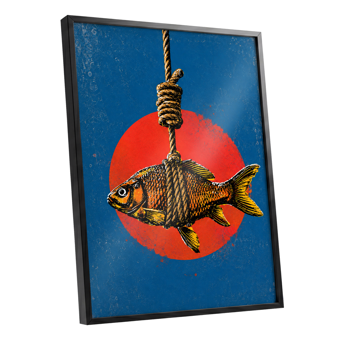 Caught in Colour, blue, red, orange nature wall art shown as a black framed poster wall art print