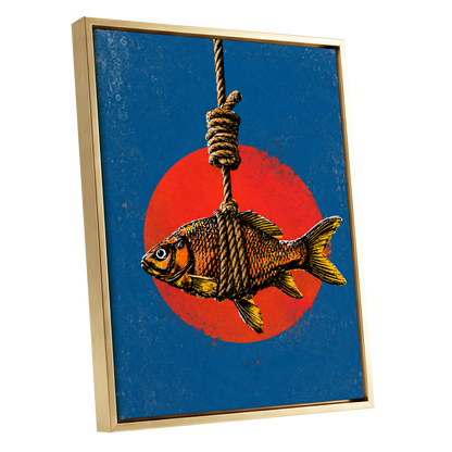 Caught in Colour, blue, red, orange nature wall art shown as a gold framed canvas wall art