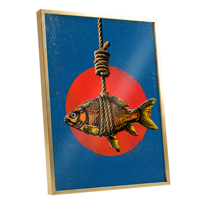 Caught in Colour, blue, red, orange nature wall art shown as a gold framed poster wall art print