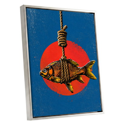 Caught in Colour, blue, red, orange nature wall art shown as a silver framed canvas wall art