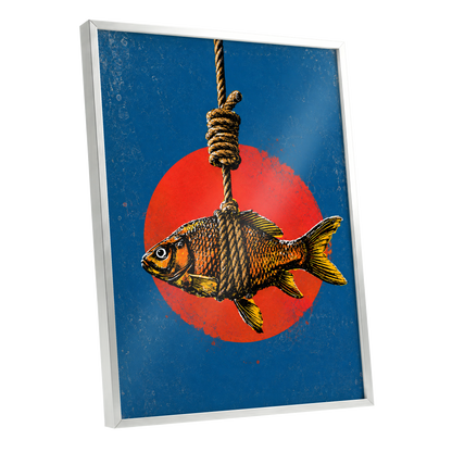 Caught in Colour, blue, red, orange nature wall art shown as a silver framed poster wall art print