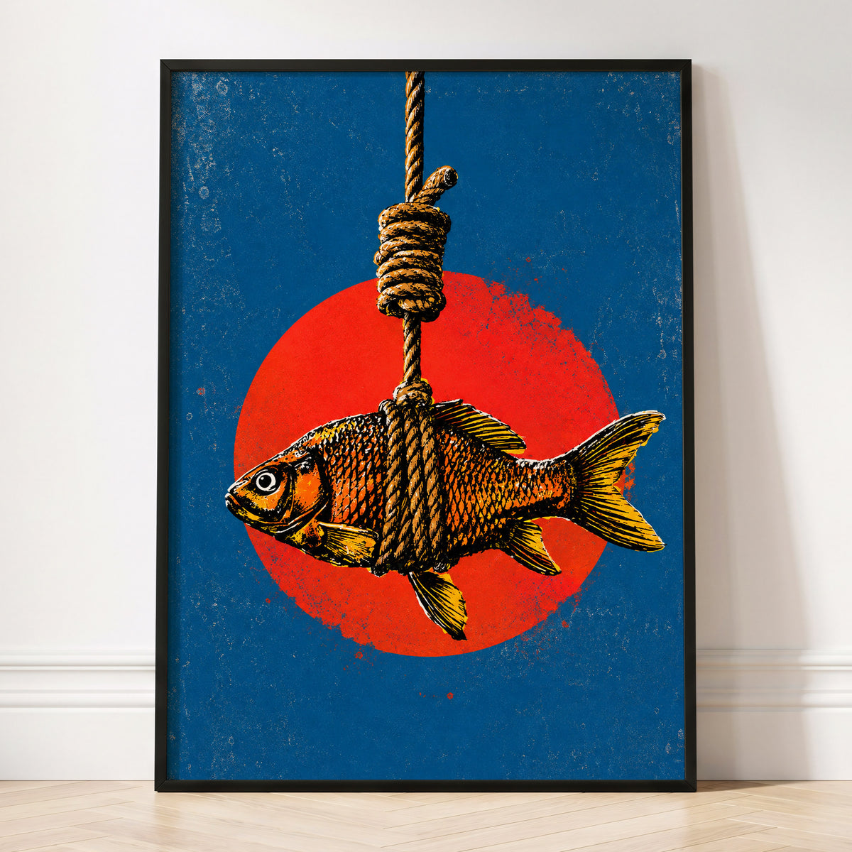 Caught in Colour, blue, red, orange nature wall art displayed in a styled interior, gallery view 2