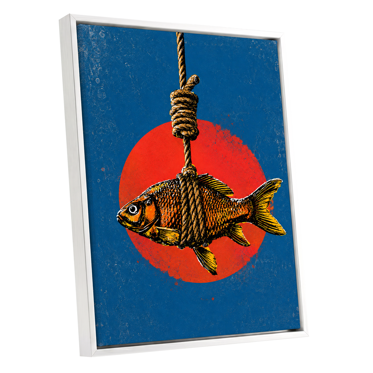 Caught in Colour, blue, red, orange nature wall art shown as a white framed canvas wall art